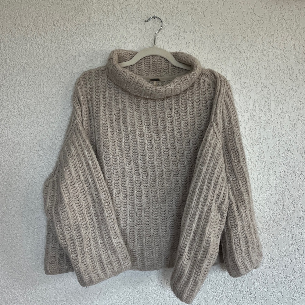Free People Cream Knit Turtleneck Sweater